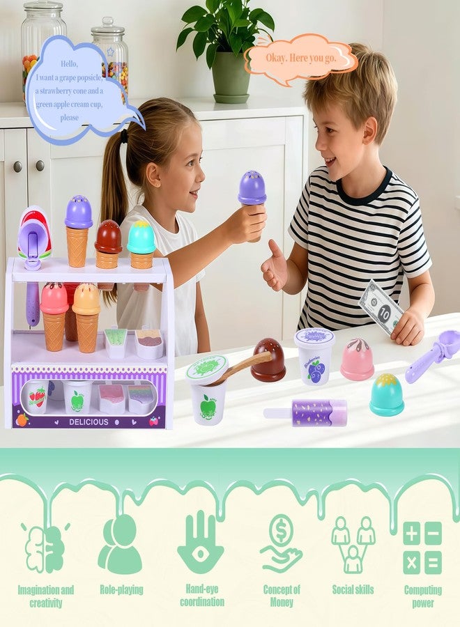 FENYAN Ice Cream Play Set, Pretend Play Store for Toddlers 3-5, Various Flavors Popsicle Ice Cream Counter Shop with Menu & Fake Money, Preschool Ice Cream Toys for Kids 3-8 Girls Birthday Gift - Image 5